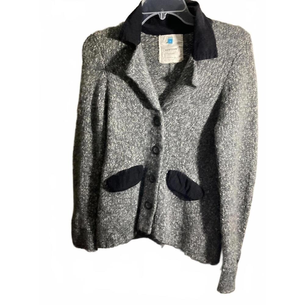Sparrow Anthropologie Wool Blend  Gray and Black Tweed Knit Cardigan  L